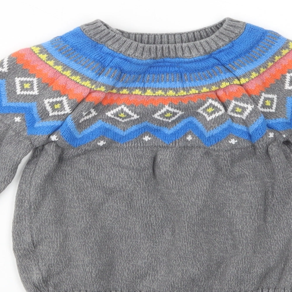 F&F Baby Grey Fair Isle Cotton Pullover Jumper Size 12-18 Months  Button