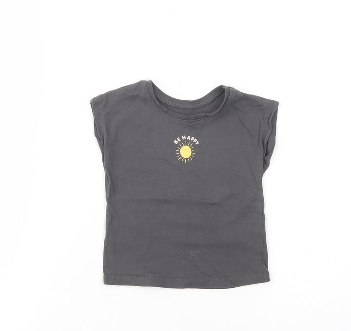 George Baby Grey Cotton Basic T-Shirt Size 9-12 Months Crew Neck Pullover - Be Happy