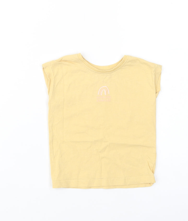 George Baby Yellow Cotton Basic T-Shirt Size 9-12 Months Crew Neck Pullover - Rainbows And |Smiles