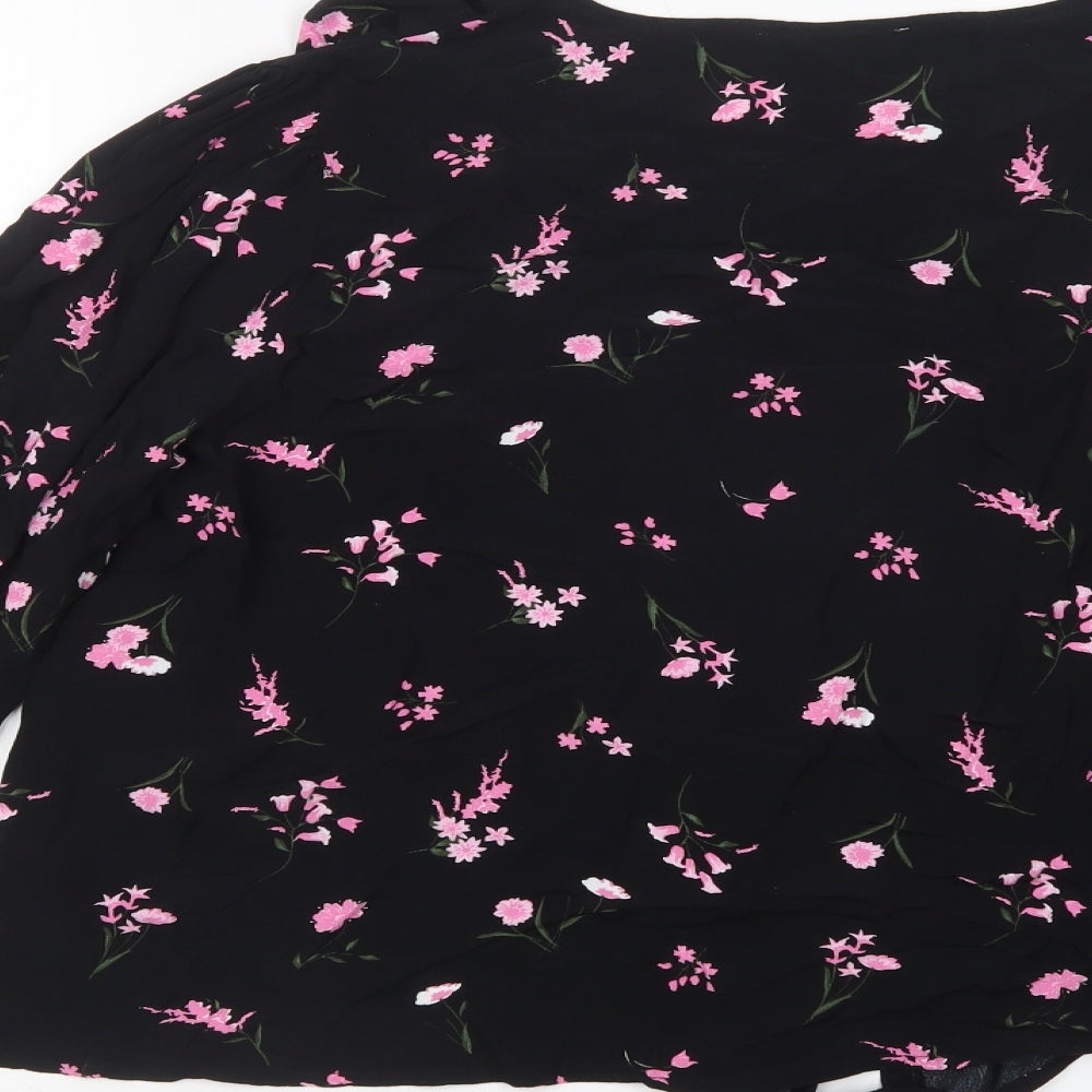 Gallery Womens Black Floral Viscose Basic Blouse Size 14 V-Neck