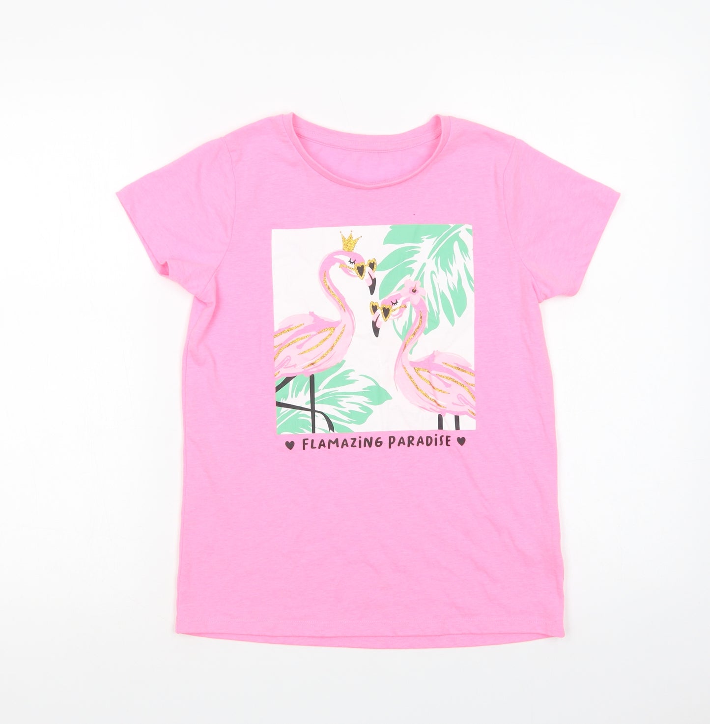 Dunnes Stores Girls Pink  Polyester Pullover T-Shirt Size 11-12 Years Crew Neck Pullover - Flamazing