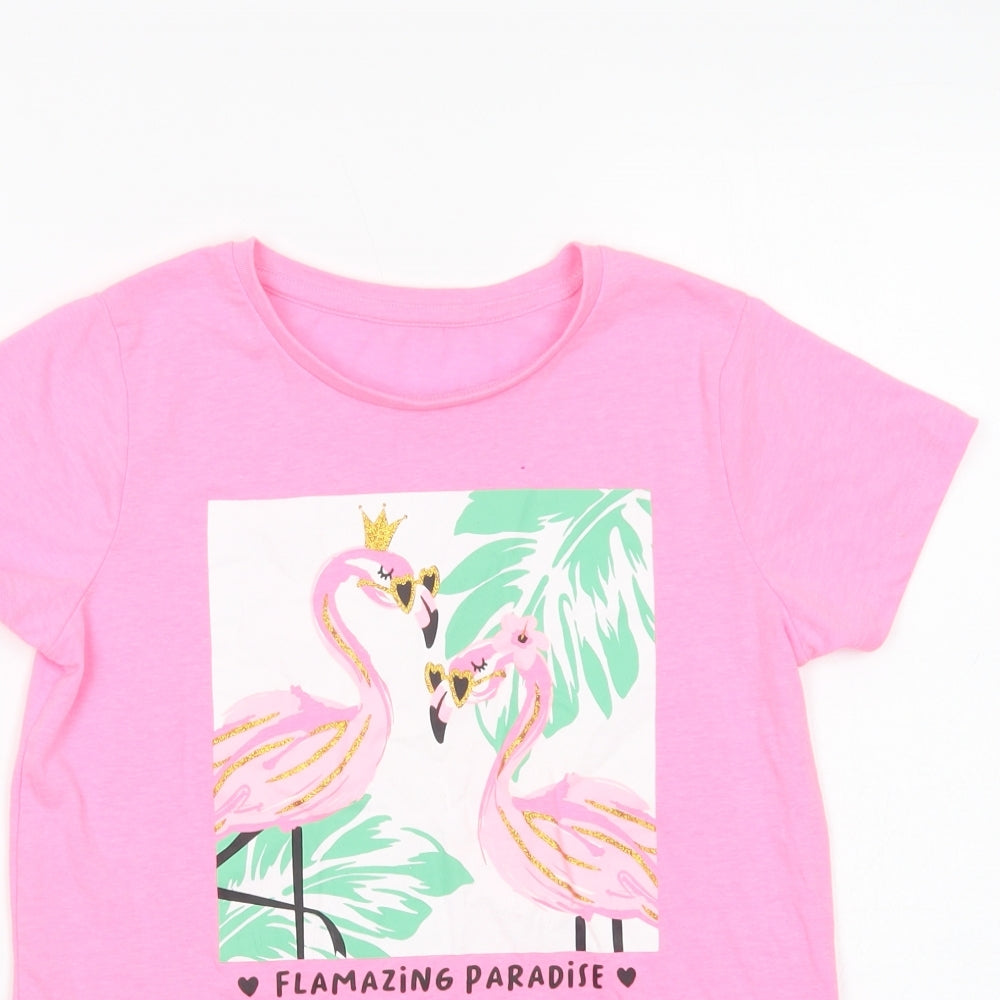 Dunnes Stores Girls Pink  Polyester Pullover T-Shirt Size 11-12 Years Crew Neck Pullover - Flamazing