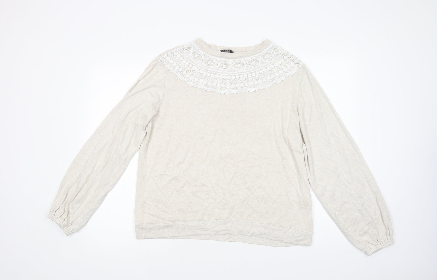 Dorothy Perkins Womens Beige Crew Neck  Viscose Pullover Jumper Size 14