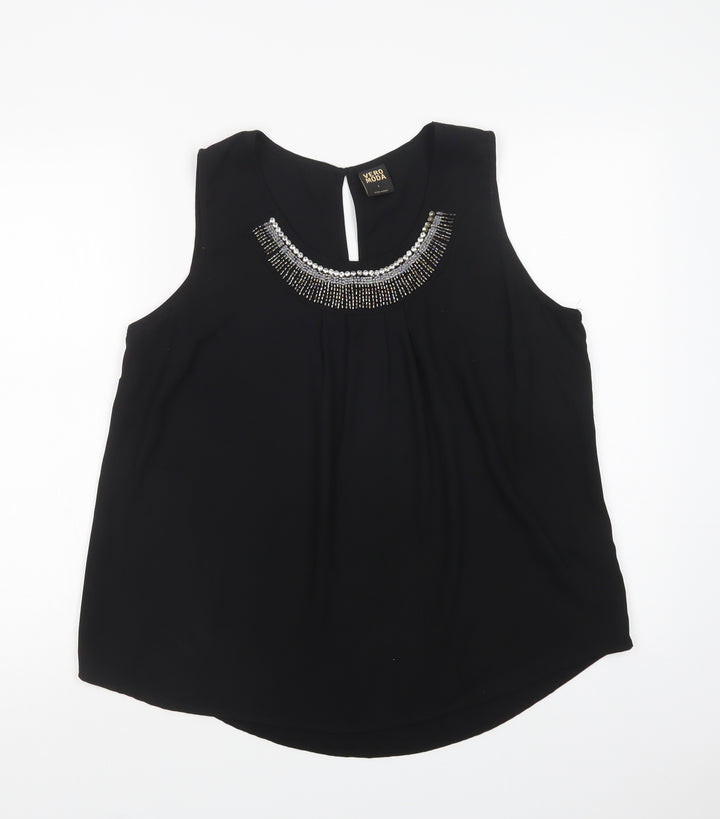 VERO MODA Womens Black Polyester Basic Blouse Size L Scoop Neck - Embellished Neckline