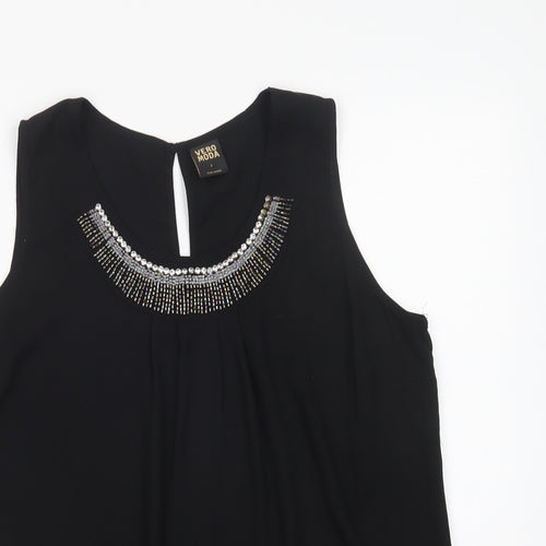 VERO MODA Womens Black  Polyester Basic Blouse Size L Scoop Neck - Embellished Neckline