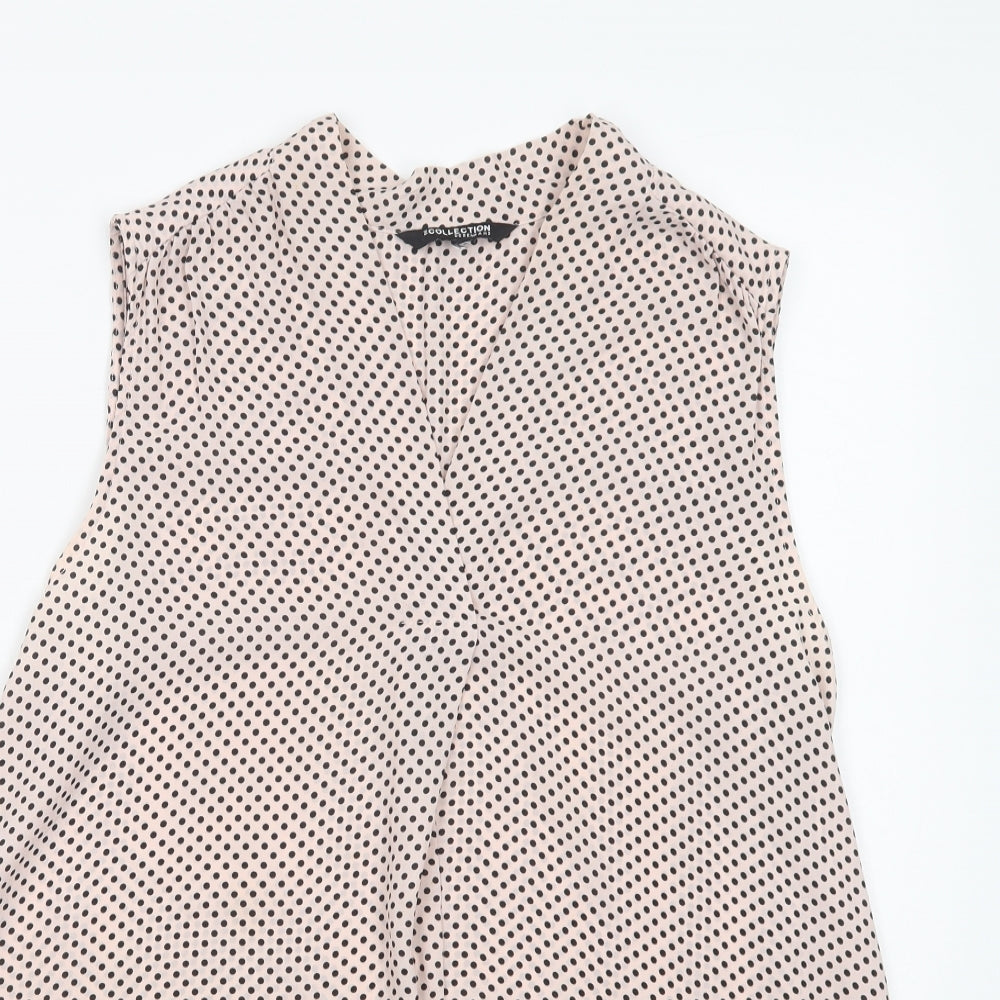 Debenhams Womens Pink Polka Dot Polyester Basic Blouse Size 16 V-Neck