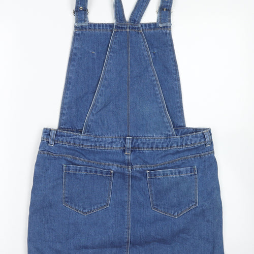George Girls Blue  Cotton Pinafore/Dungaree Dress  Size 13-14 Years  Square Neck Button - Stars