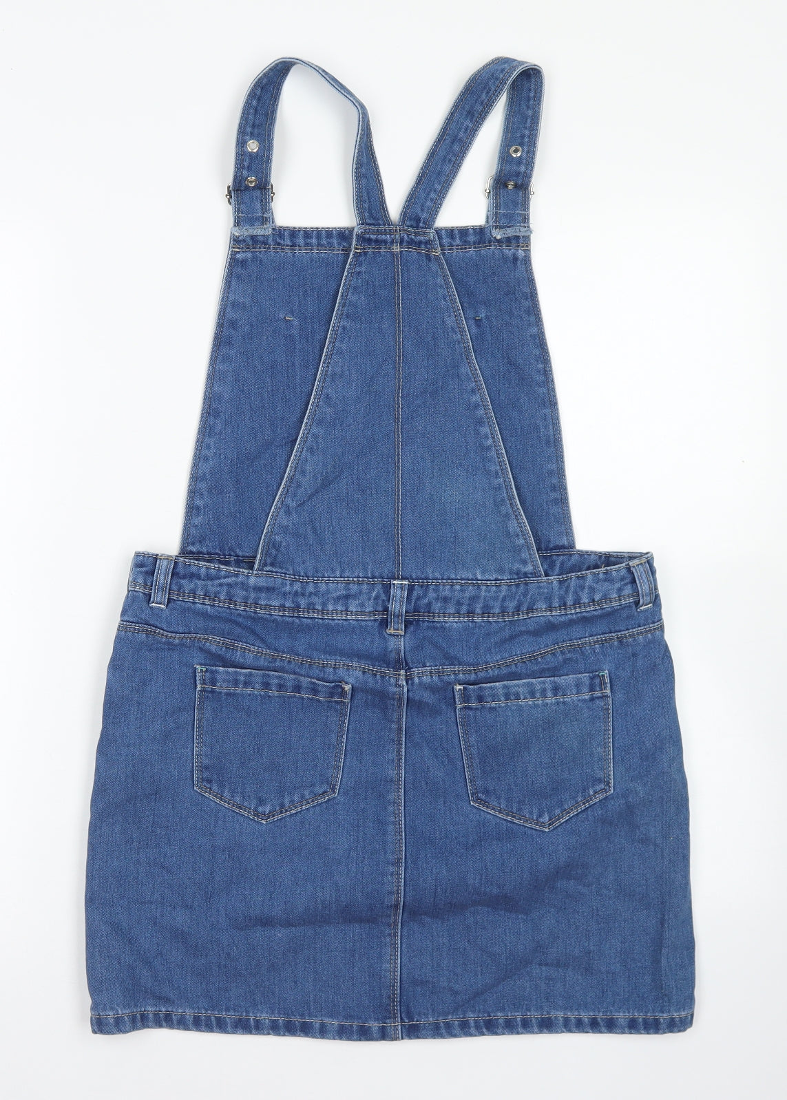 George Girls Blue  Cotton Pinafore/Dungaree Dress  Size 13-14 Years  Square Neck Button - Stars