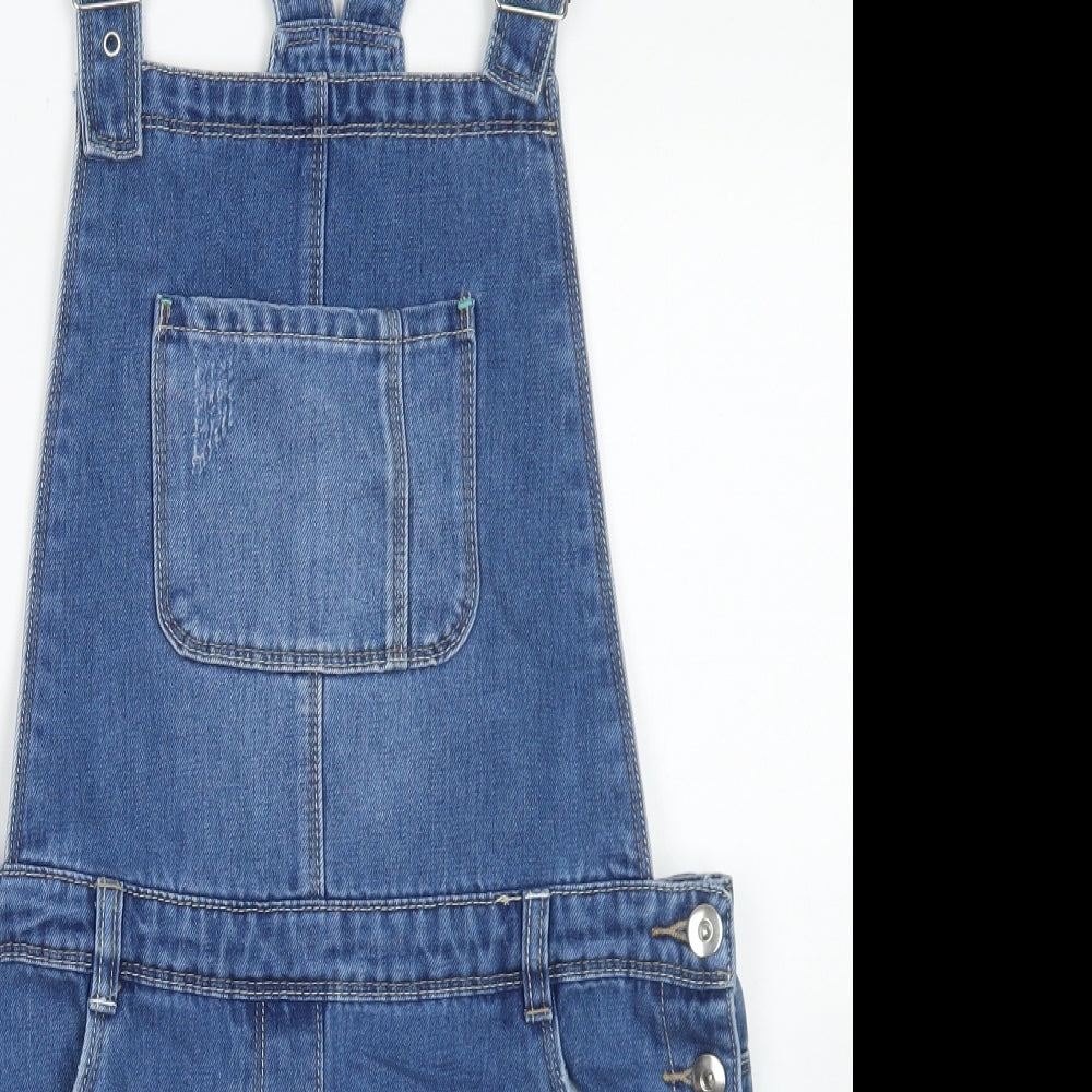 George Girls Blue  Cotton Pinafore/Dungaree Dress  Size 13-14 Years  Square Neck Button - Stars