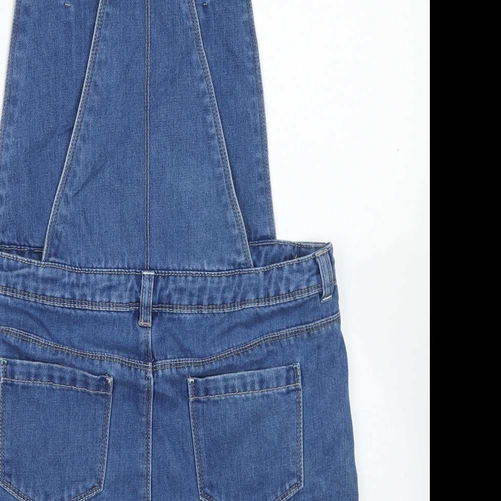 George Girls Blue  Cotton Pinafore/Dungaree Dress  Size 13-14 Years  Square Neck Button - Stars