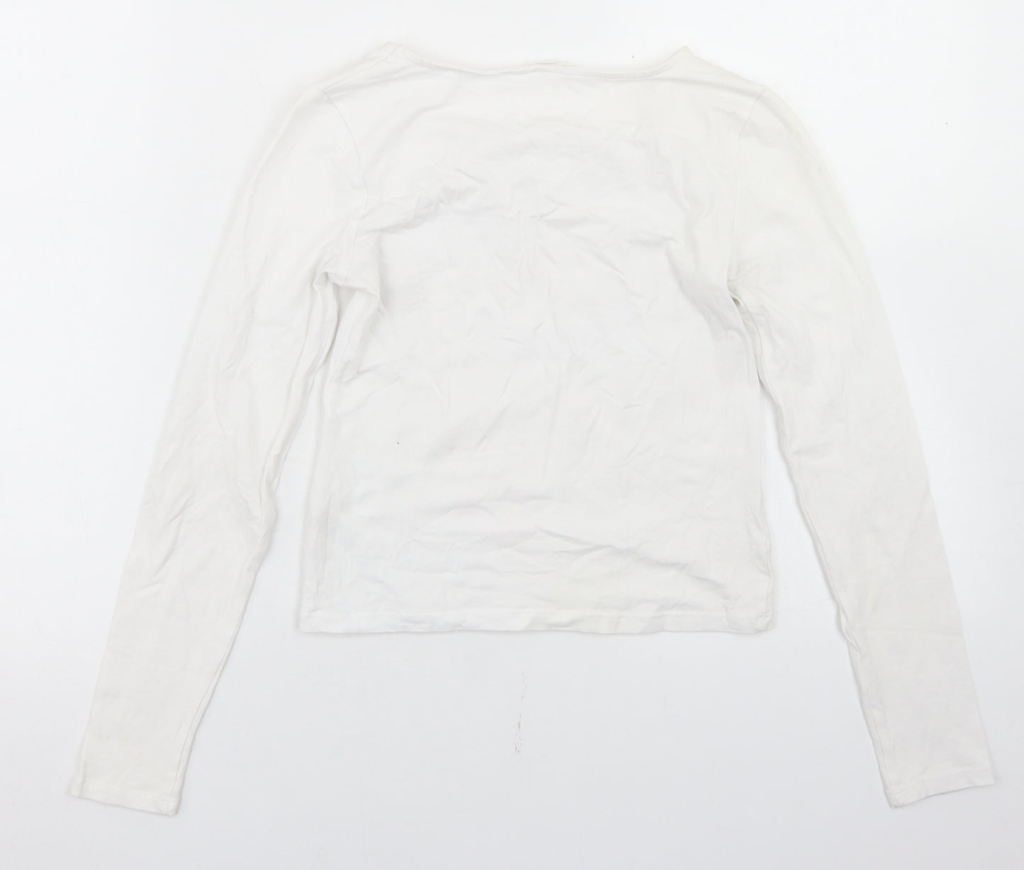 Candy Couture Girls White  Cotton Basic T-Shirt Size 13 Years V-Neck