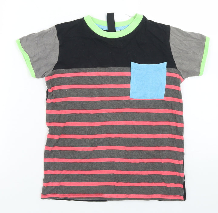URB65 Boys Multicoloured Striped Cotton Basic T-Shirt Size 6-7 Years Crew Neck - Chest Pocket