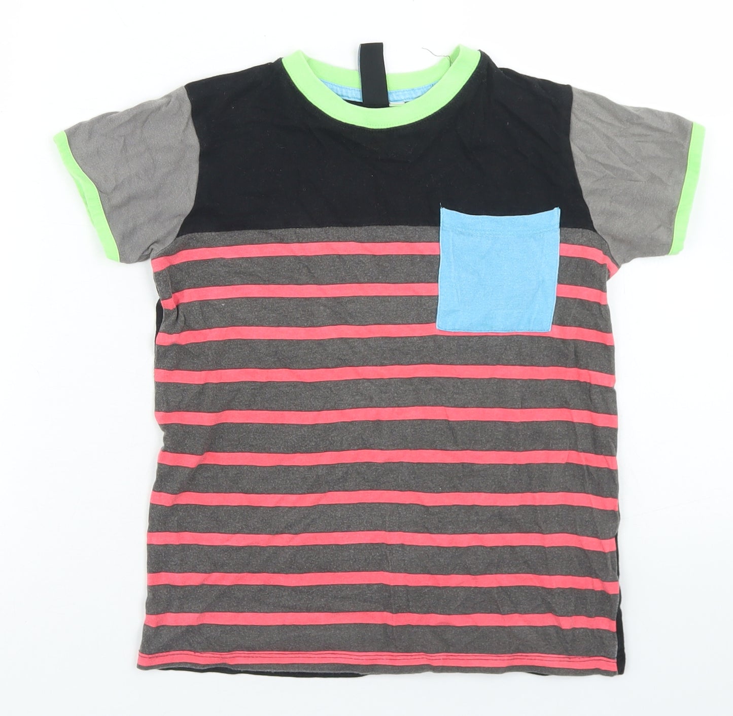 URB65 Boys Multicoloured Striped Cotton Basic T-Shirt Size 6-7 Years Crew Neck  - Chest Pocket