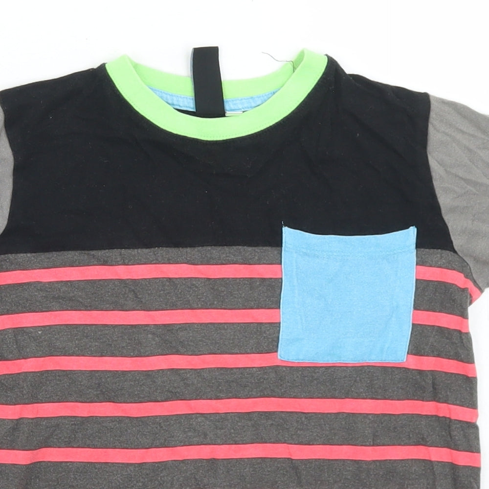 URB65 Boys Multicoloured Striped Cotton Basic T-Shirt Size 6-7 Years Crew Neck  - Chest Pocket