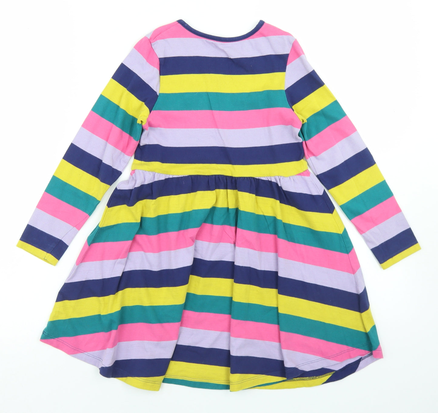Marks and Spencer Girls Multicoloured Striped Cotton Skater Dress  Size 6-7 Years  V-Neck