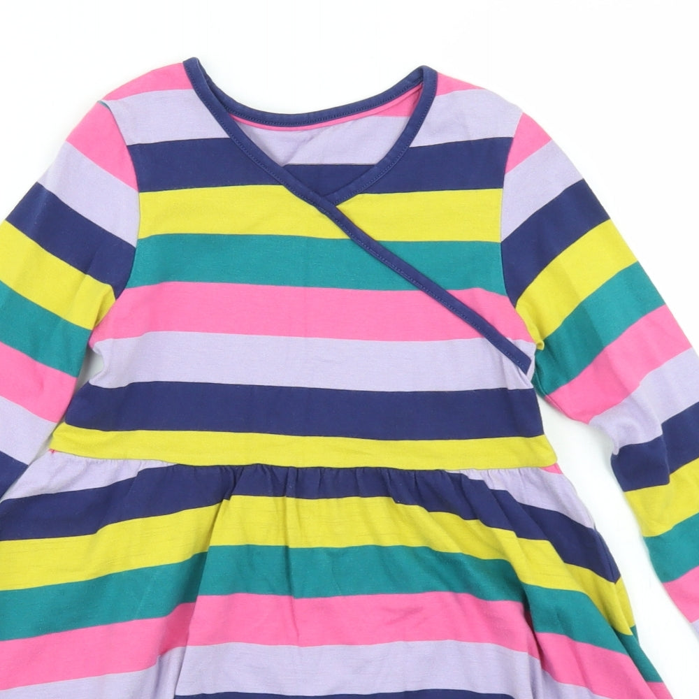 Marks and Spencer Girls Multicoloured Striped Cotton Skater Dress  Size 6-7 Years  V-Neck