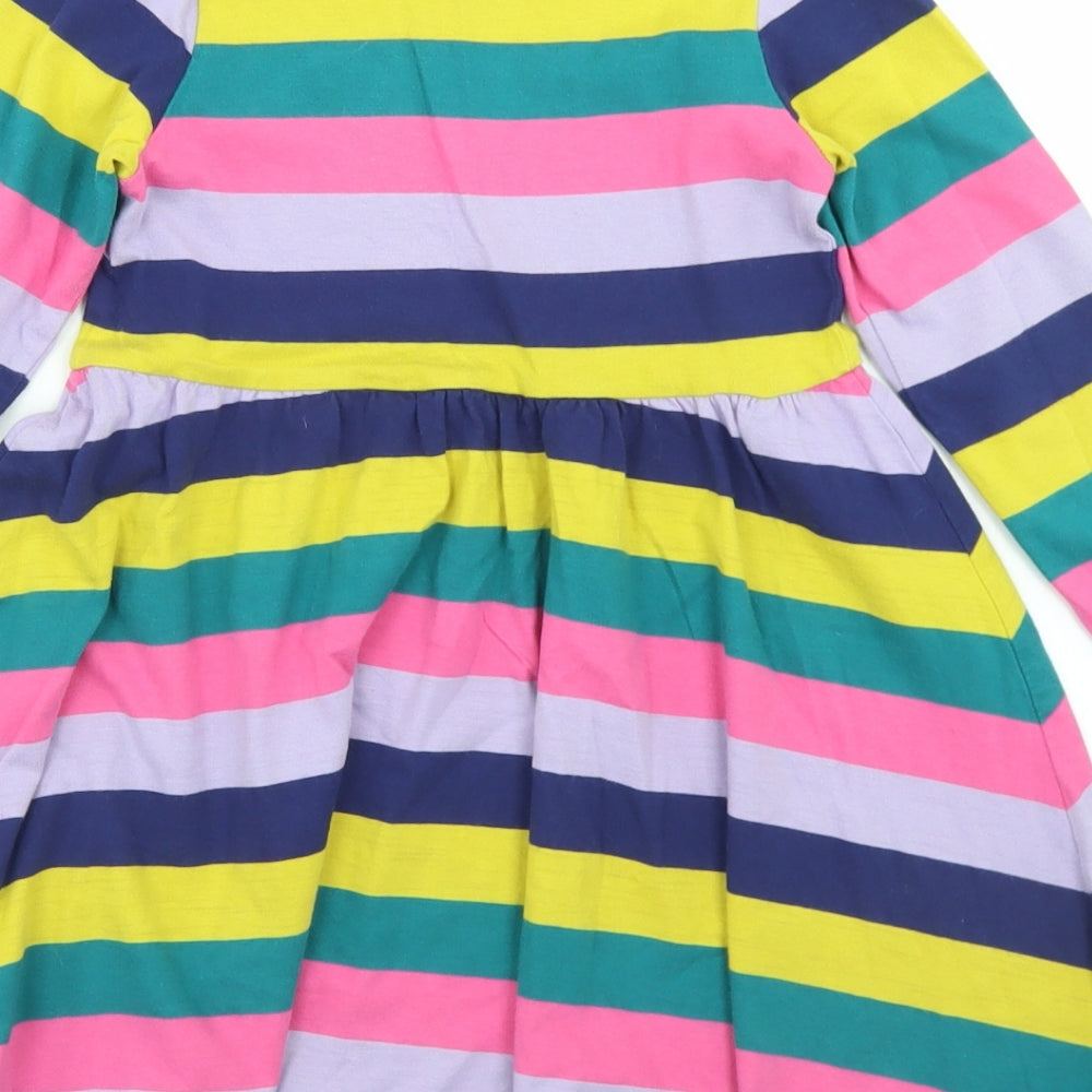 Marks and Spencer Girls Multicoloured Striped Cotton Skater Dress  Size 6-7 Years  V-Neck