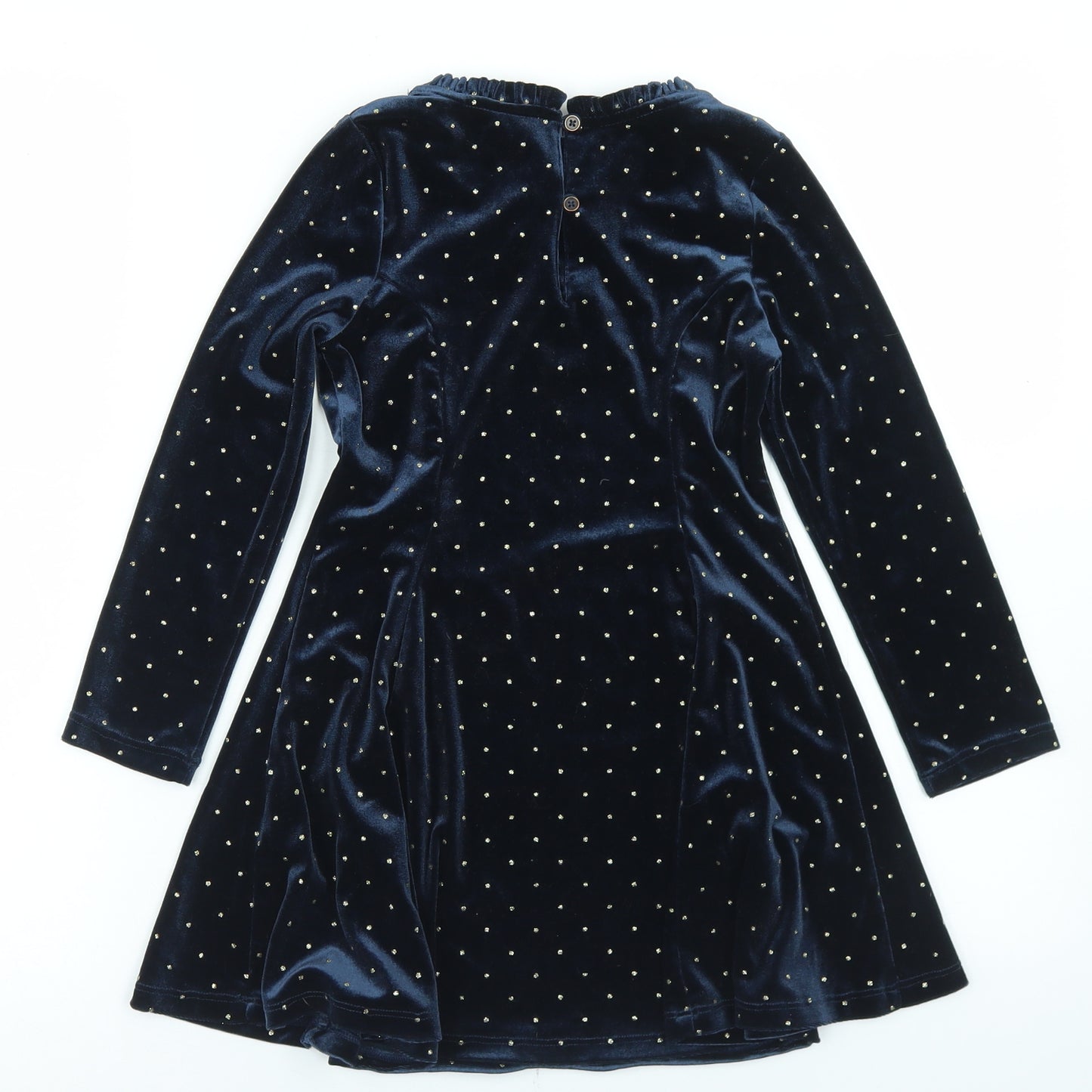 Marks and Spencer Girls Blue Polka Dot Polyester Fit & Flare  Size 6-7 Years  Round Neck Button