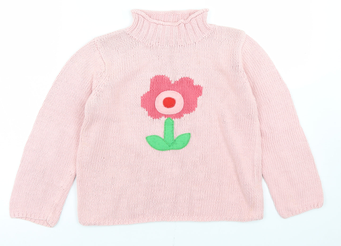 Mini Boden Girls Pink Mock Neck  Cotton Pullover Jumper Size 7-8 Years   - Flower