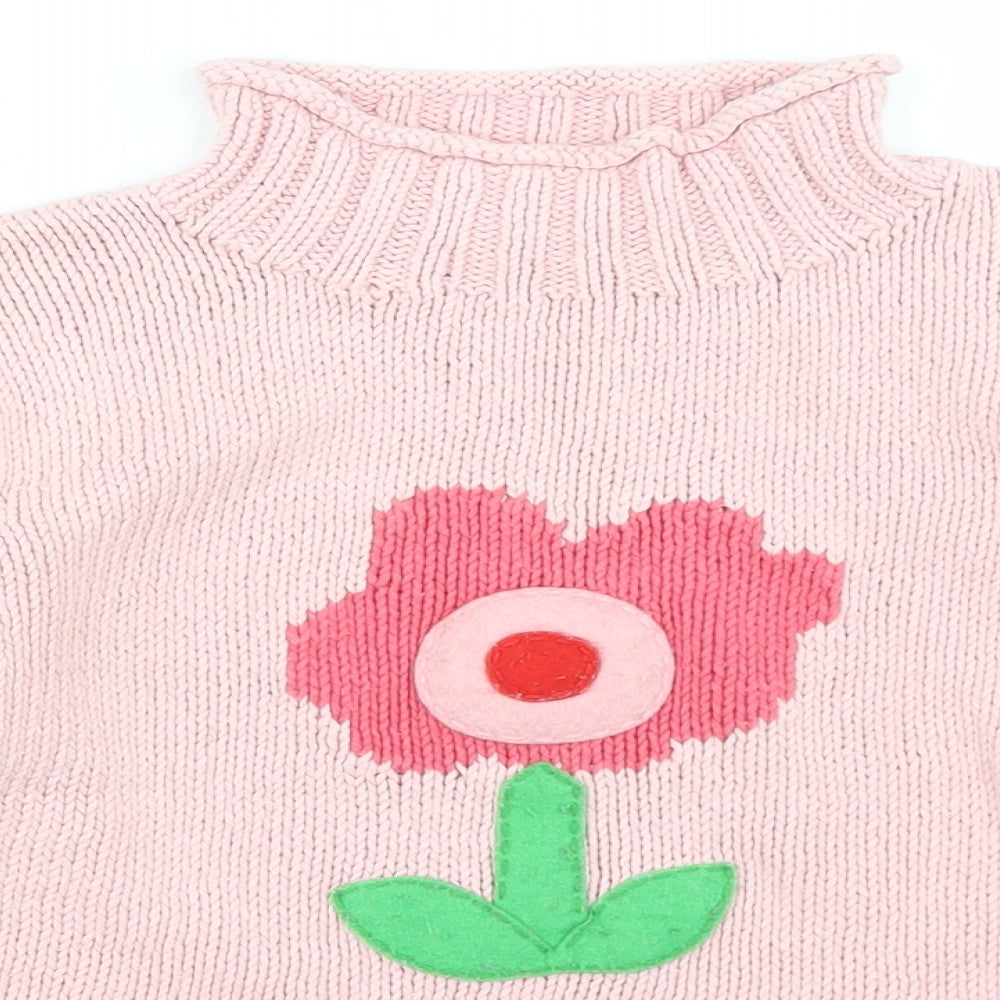 Mini Boden Girls Pink Mock Neck  Cotton Pullover Jumper Size 7-8 Years   - Flower