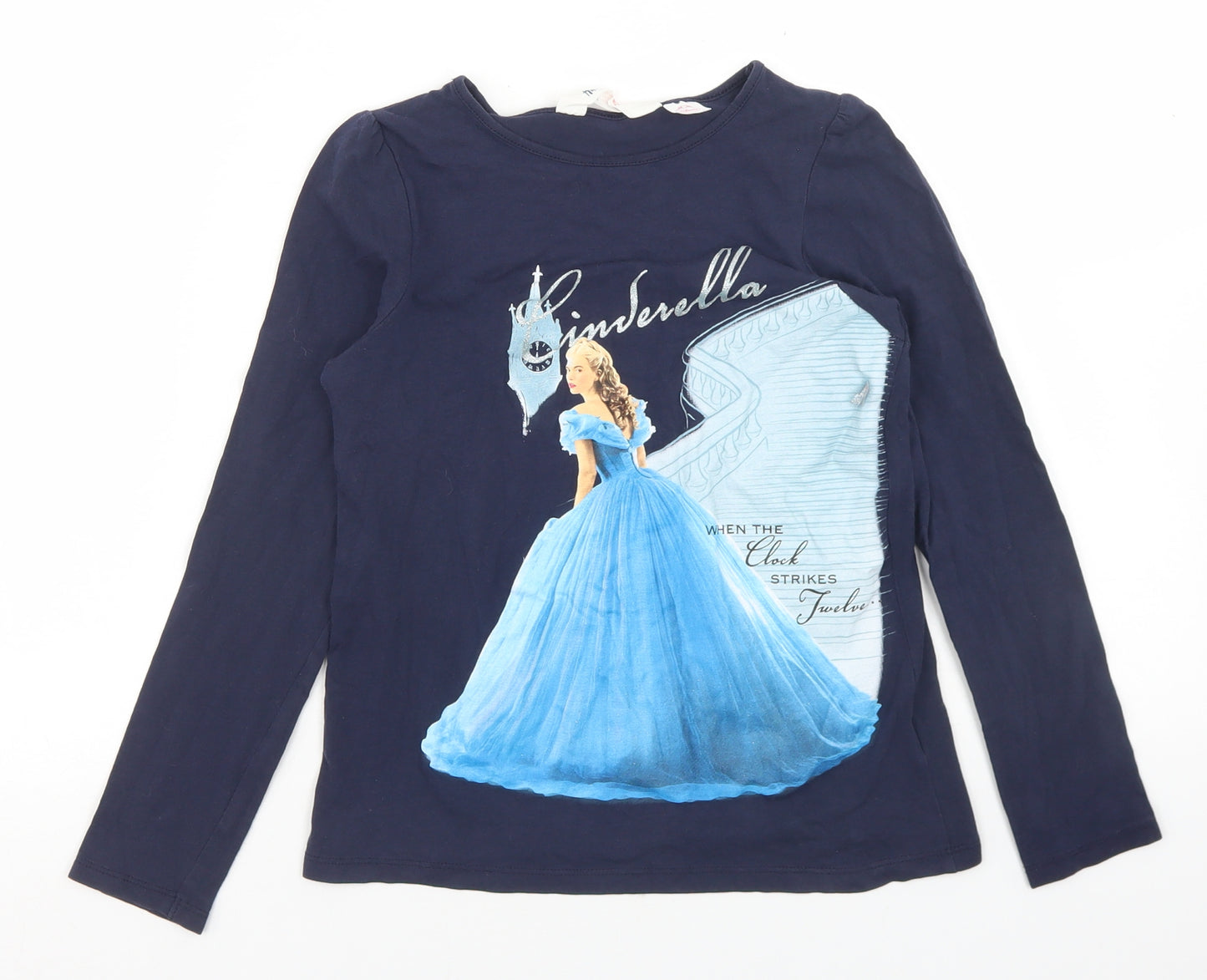H&M Girls Blue  Cotton Basic T-Shirt Size 9-10 Years Round Neck  - Cinderella