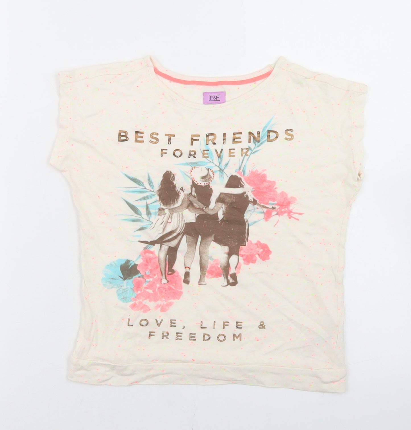 F&F Girls Beige  Viscose Basic T-Shirt Size 8-9 Years Round Neck  - Best Friends