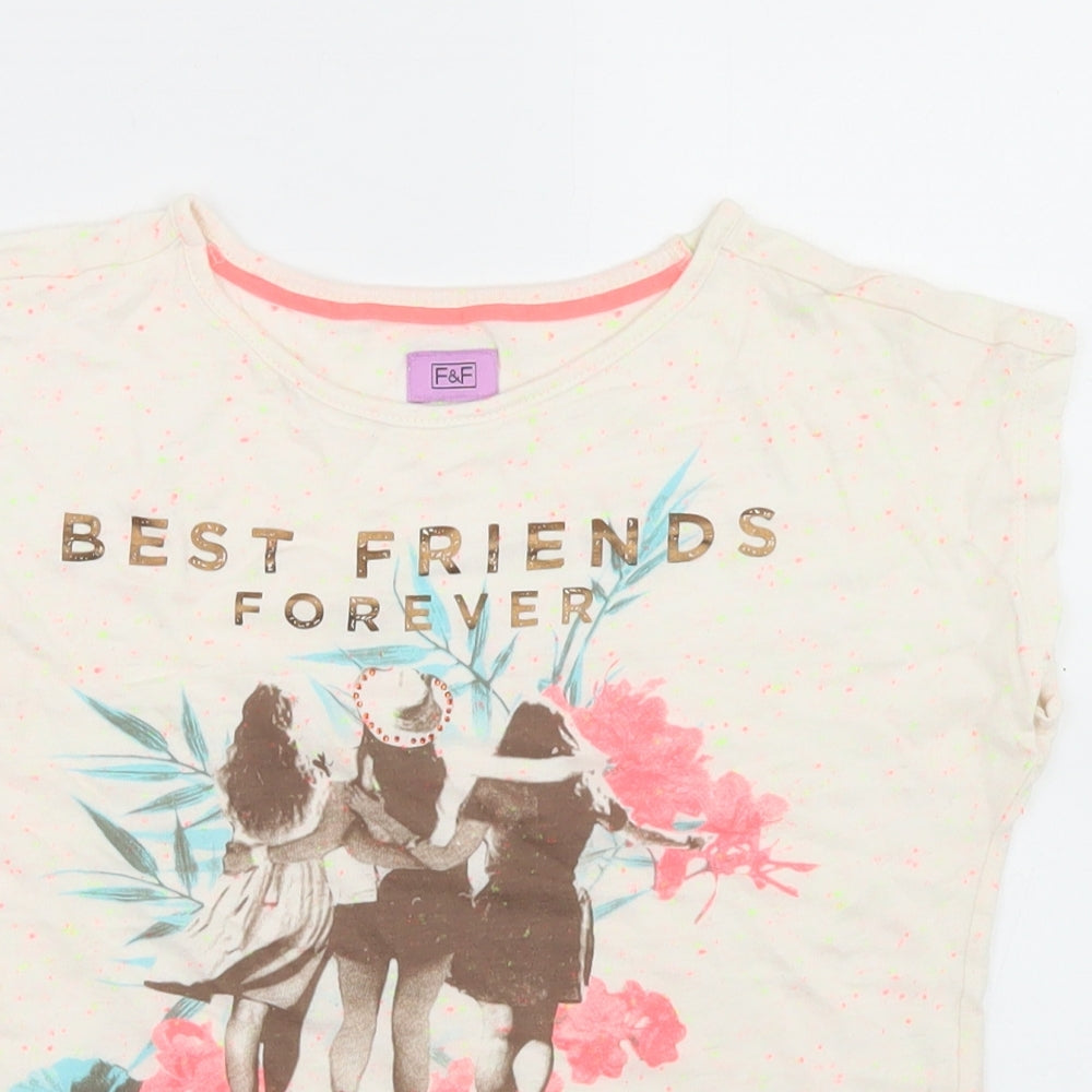 F&F Girls Beige  Viscose Basic T-Shirt Size 8-9 Years Round Neck  - Best Friends