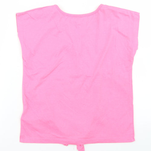 Bluezoo Girls Pink  Polyester Basic T-Shirt Size 12 Years Round Neck  - Zebra, Tie front