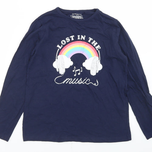 Primark Girls Blue  Cotton Basic T-Shirt Size 9-10 Years Crew Neck  - Rainbow