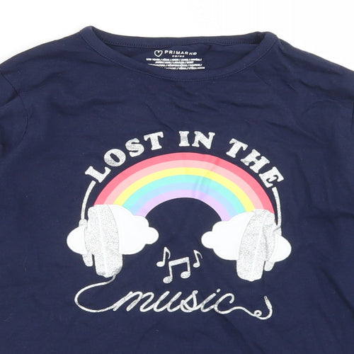 Primark Girls Blue  Cotton Basic T-Shirt Size 9-10 Years Crew Neck  - Rainbow