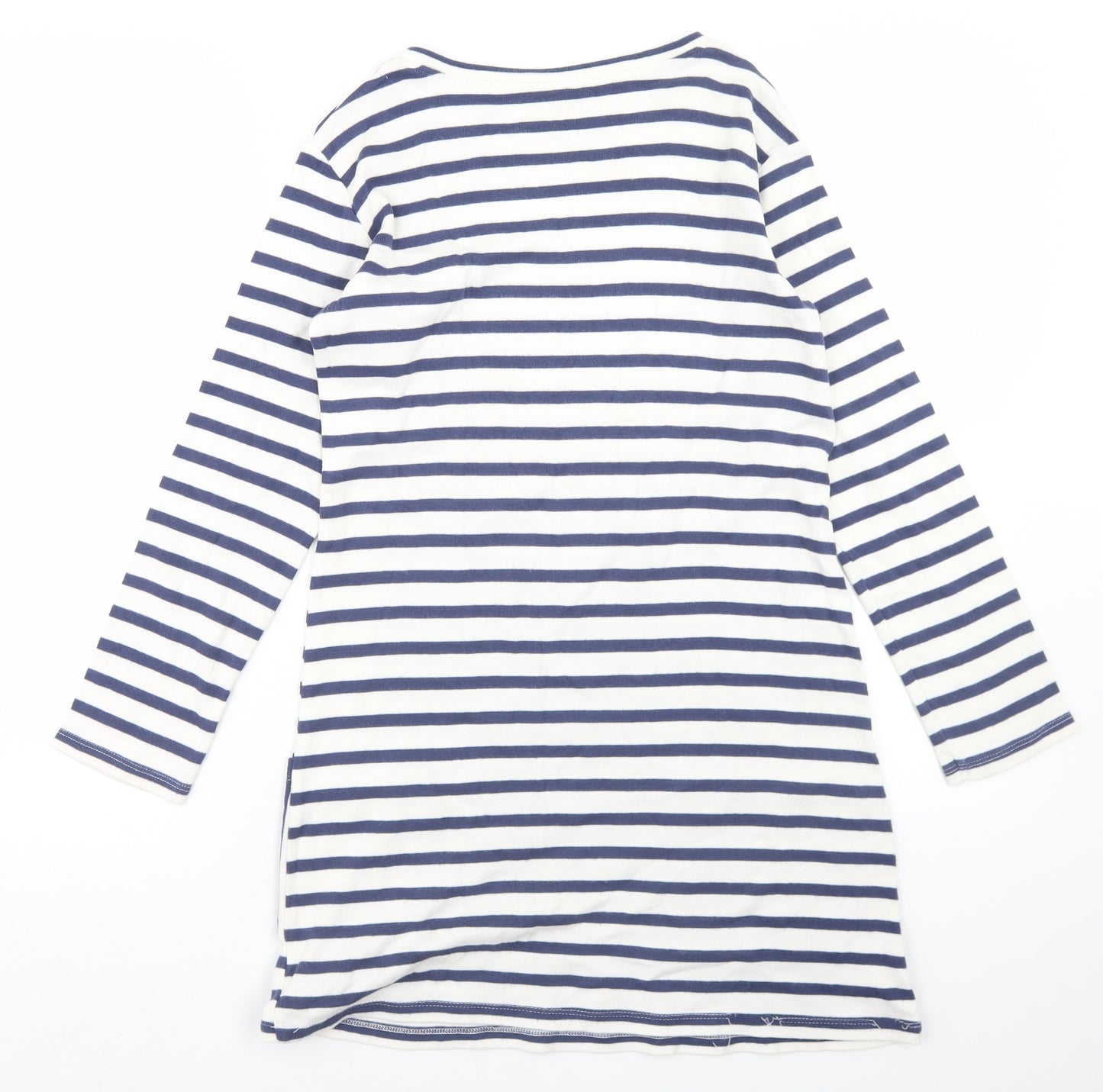 NEXT Girls White Striped Cotton A-Line  Size 12 Years  Round Neck