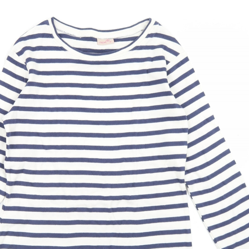 NEXT Girls White Striped Cotton A-Line  Size 12 Years  Round Neck