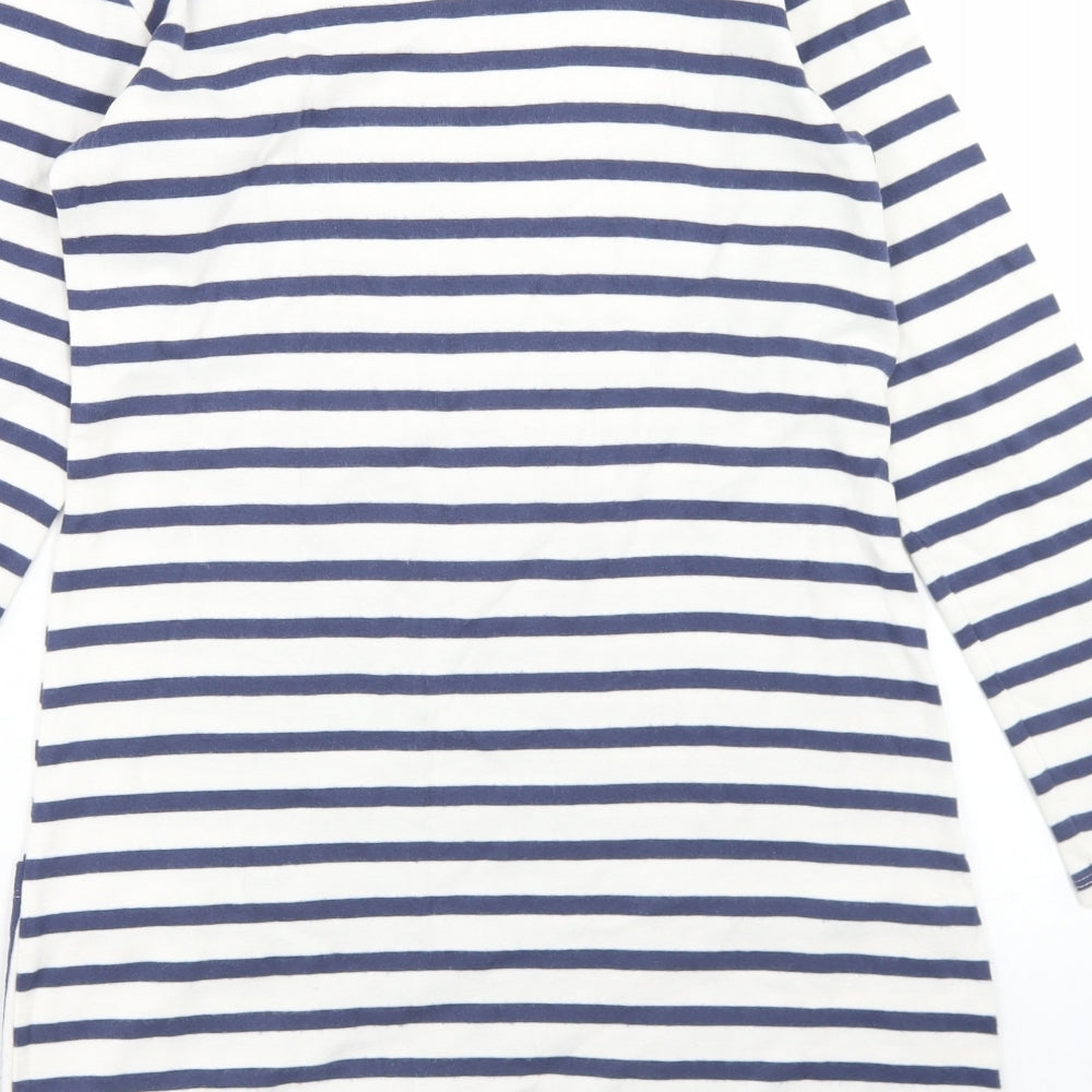 NEXT Girls White Striped Cotton A-Line  Size 12 Years  Round Neck