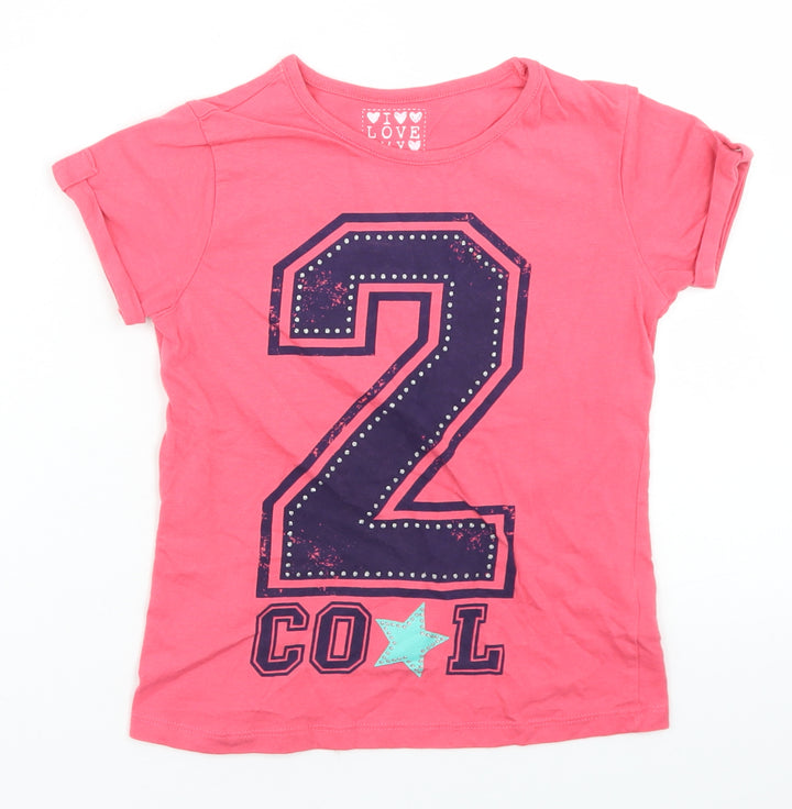 Dunnes Stores Girls Pink Cotton Basic T-Shirt Size 8 Years Crew Neck - 2 Cool