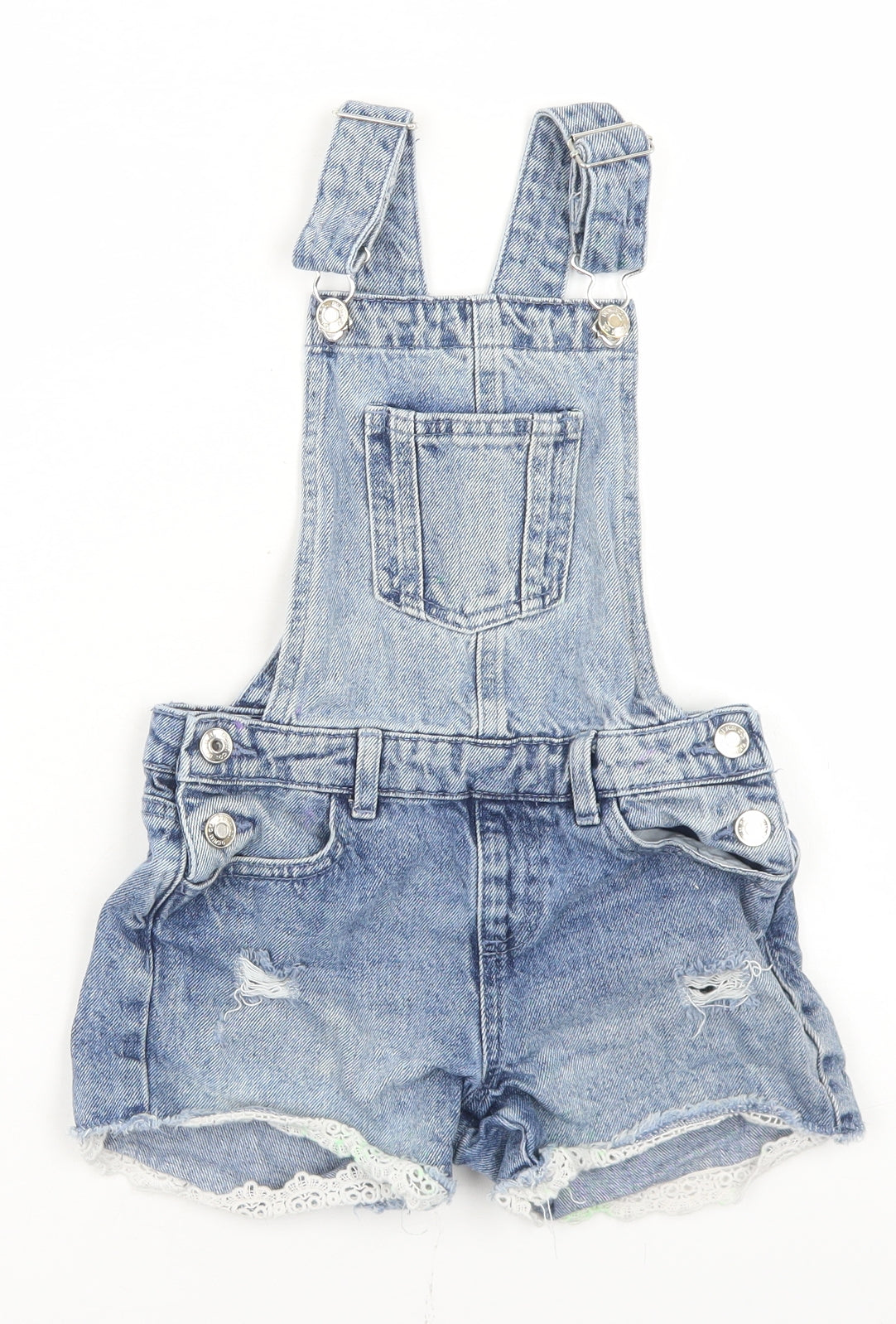 Denim Co Girls Blue  Cotton Dungaree One-Piece Size 5 Years  Button - Lace Trim