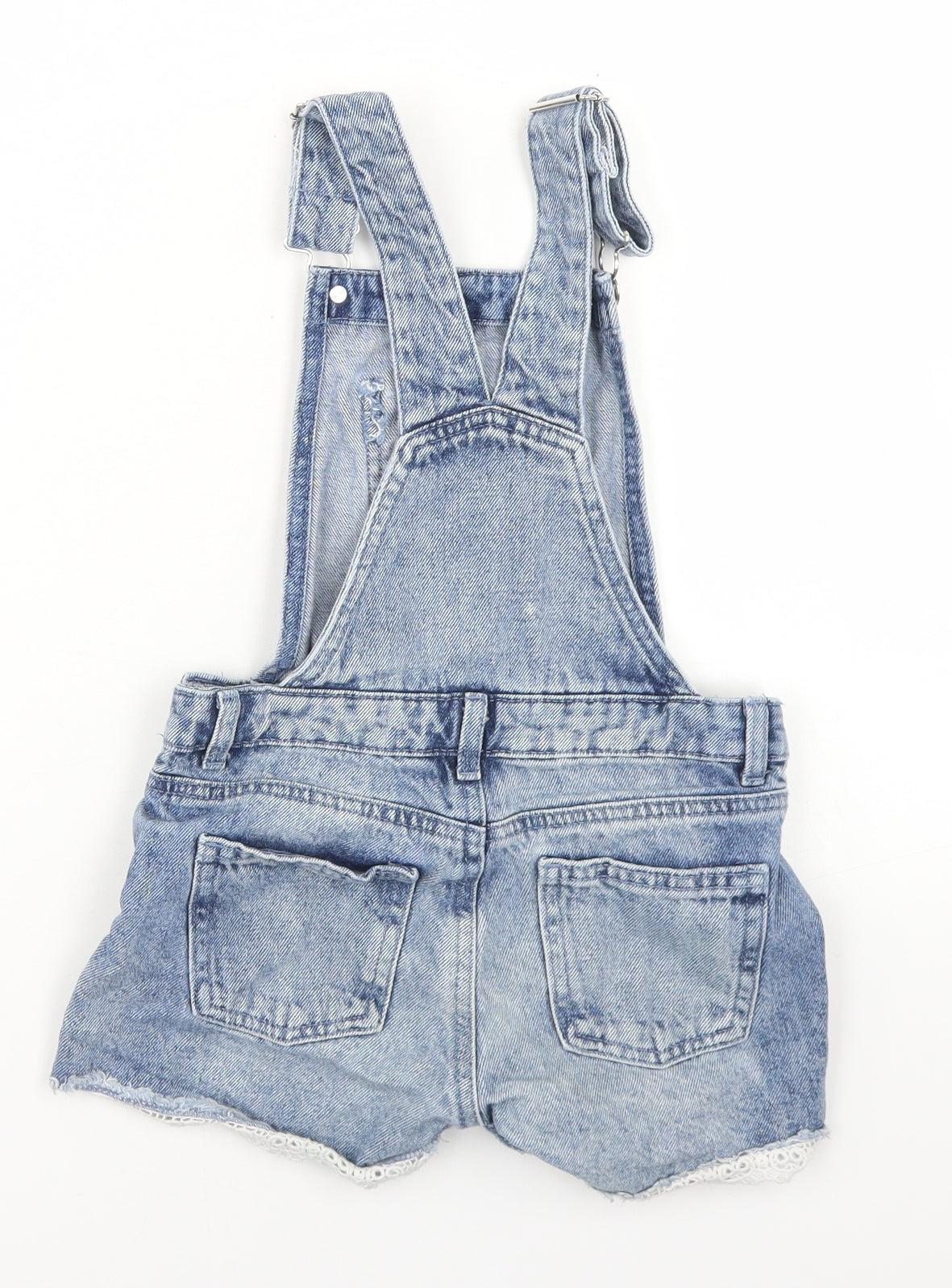 Denim Co Girls Blue  Cotton Dungaree One-Piece Size 5 Years  Button - Lace Trim
