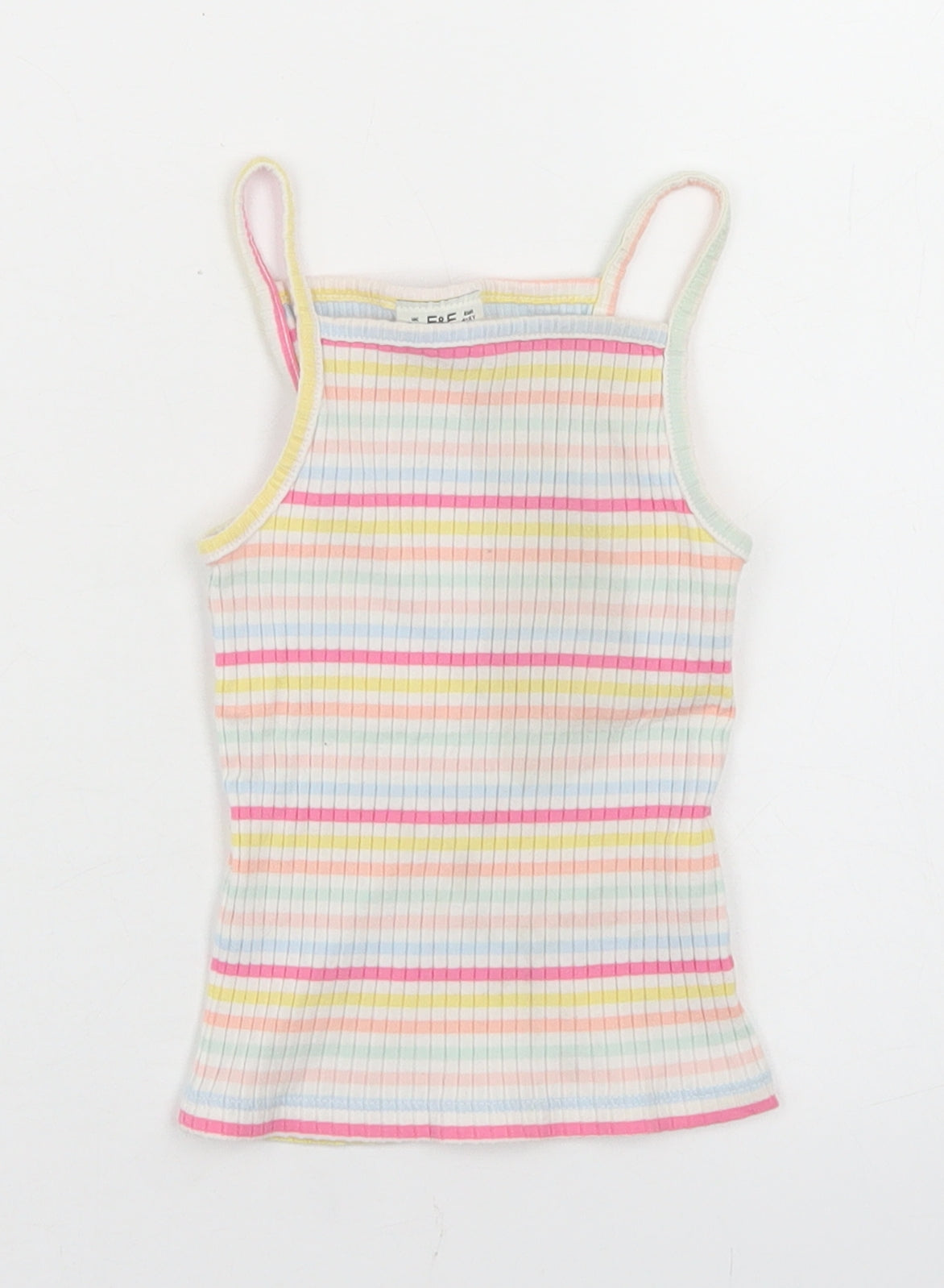 F&F Girls Multicoloured Striped Cotton Cropped Tank Size 4-5 Years Square Neck