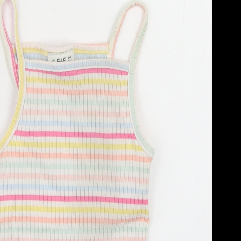 F&F Girls Multicoloured Striped Cotton Cropped Tank Size 4-5 Years Square Neck