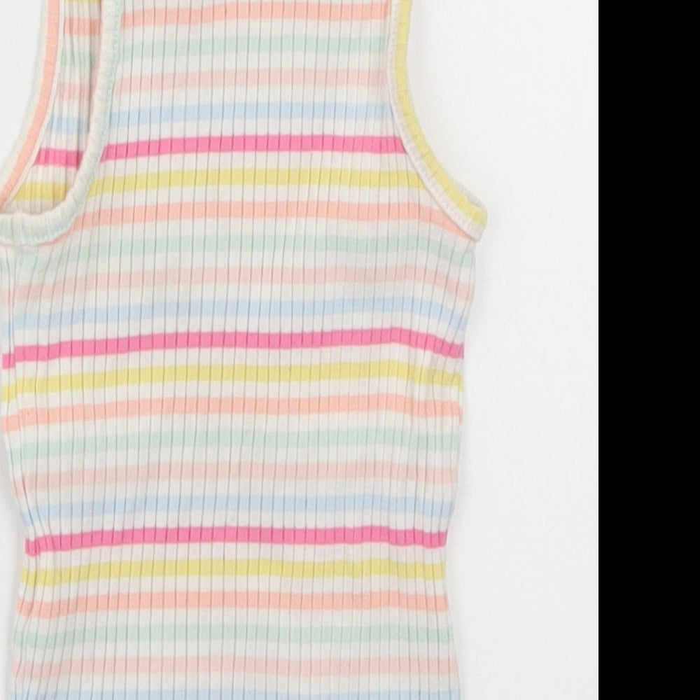F&F Girls Multicoloured Striped Cotton Cropped Tank Size 4-5 Years Square Neck