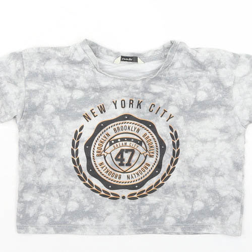 George Girls Grey  Cotton Cropped T-Shirt Size 5-6 Years Crew Neck  - Tie Dy, New york
