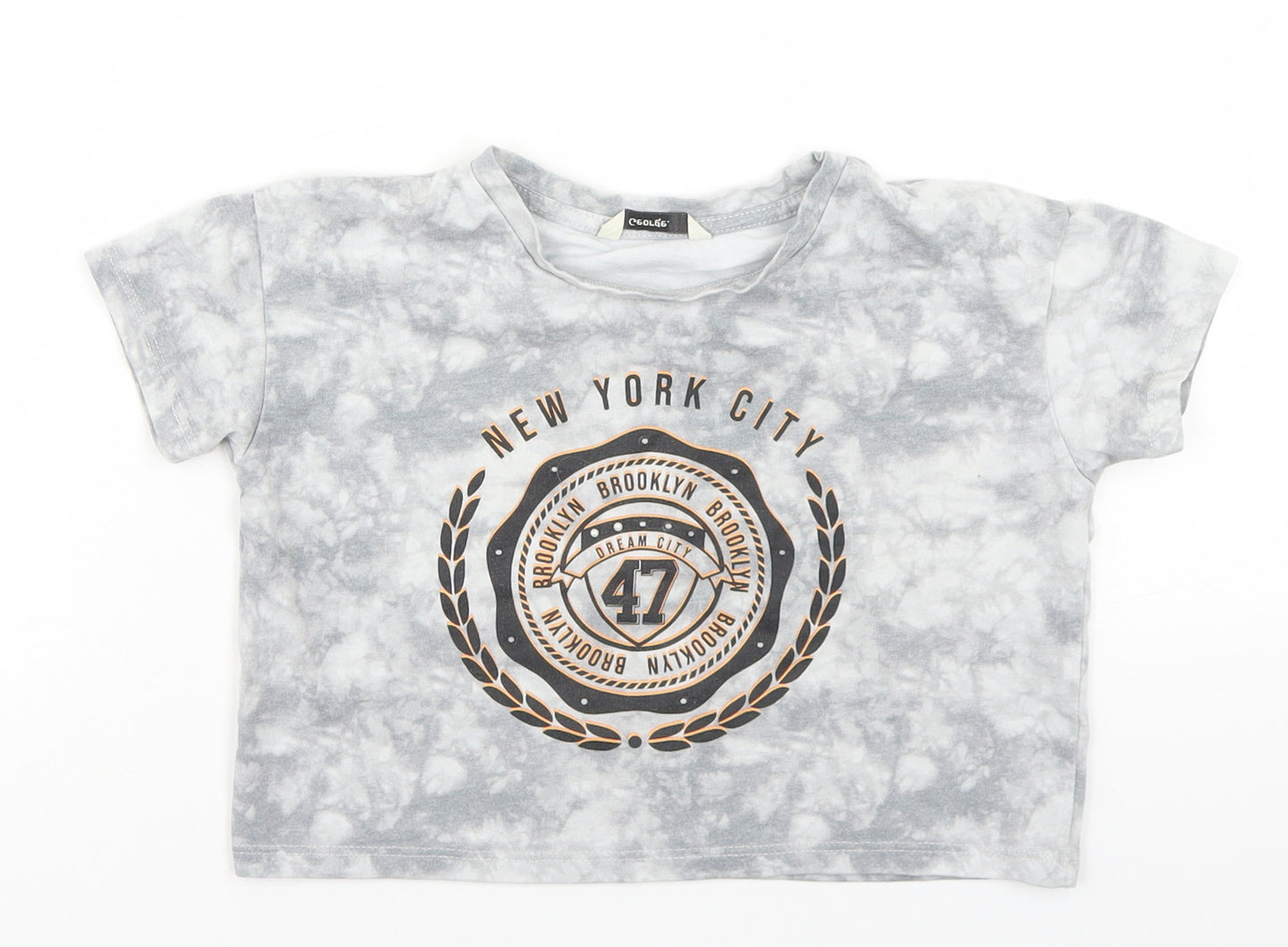 George Girls Grey  Cotton Cropped T-Shirt Size 5-6 Years Crew Neck  - Tie Dy, New york