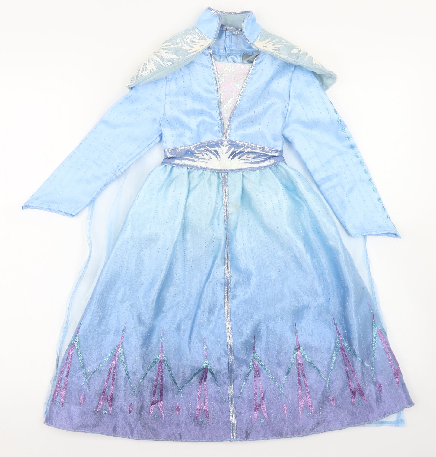 TU Girls Blue  Polyester Ball Gown  Size 3-4 Years  Round Neck Hook & Loop - Elsa With cape, Fancy Dress
