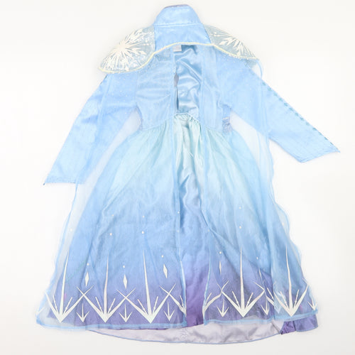 TU Girls Blue  Polyester Ball Gown  Size 3-4 Years  Round Neck Hook & Loop - Elsa With cape, Fancy Dress