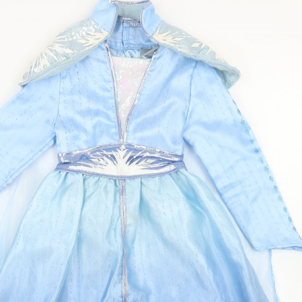TU Girls Blue  Polyester Ball Gown  Size 3-4 Years  Round Neck Hook & Loop - Elsa With cape, Fancy Dress