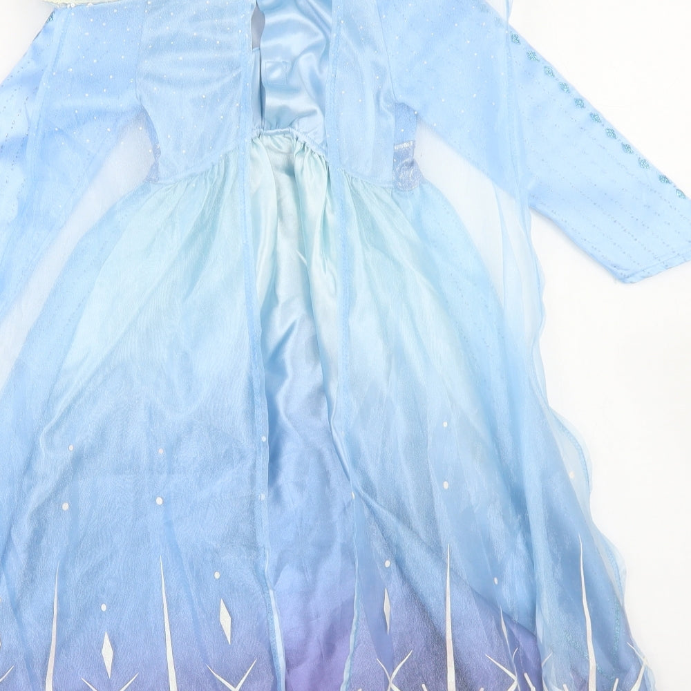 TU Girls Blue  Polyester Ball Gown  Size 3-4 Years  Round Neck Hook & Loop - Elsa With cape, Fancy Dress