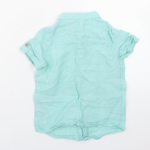 Primark Boys Blue Striped Linen Basic Button-Up Size 2-3 Years Round Neck Button