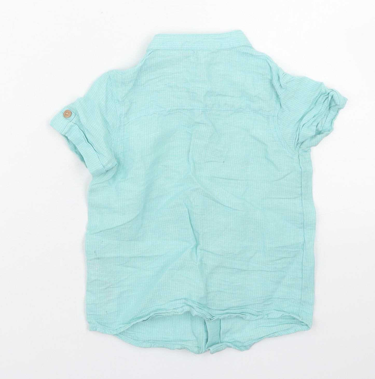 Primark Boys Blue Striped Linen Basic Button-Up Size 2-3 Years Round Neck Button