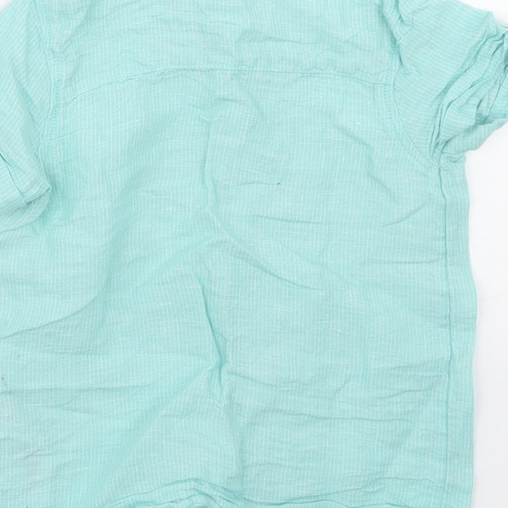 Primark Boys Blue Striped Linen Basic Button-Up Size 2-3 Years Round Neck Button