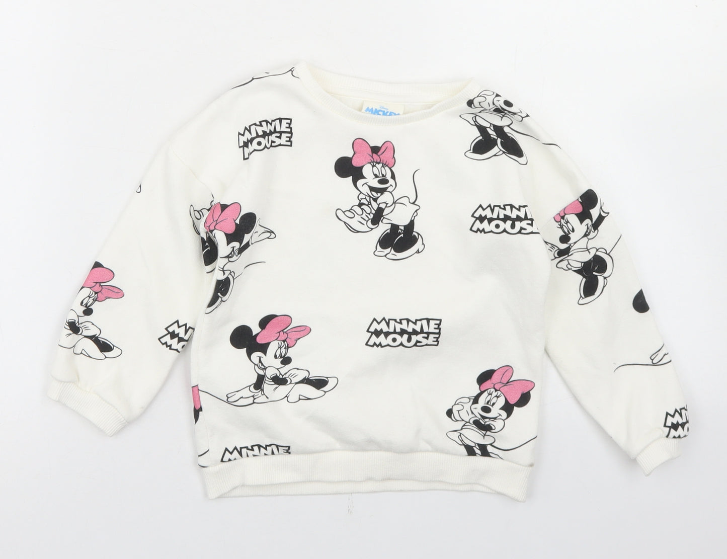 F&F Girls White Geometric Cotton Pullover Sweatshirt Size 2-3 Years   - Minnie Mouse