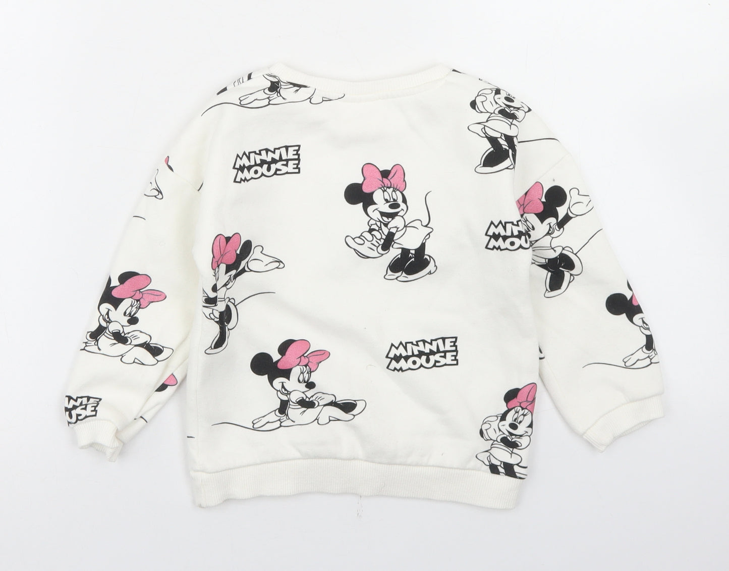 F&F Girls White Geometric Cotton Pullover Sweatshirt Size 2-3 Years   - Minnie Mouse